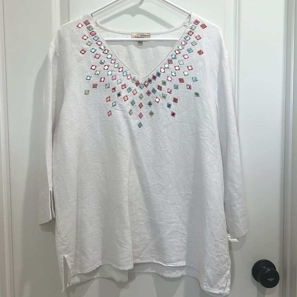 100% linen white tunic